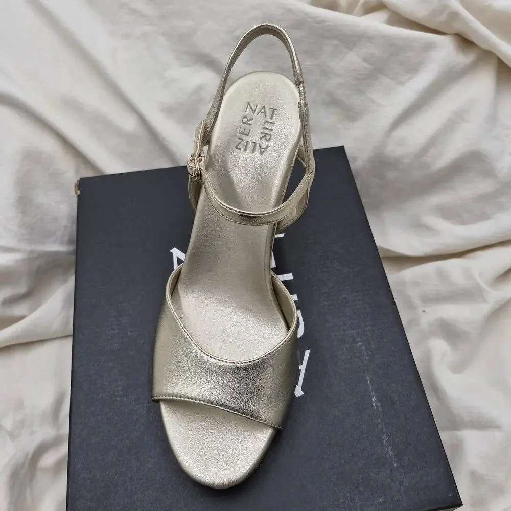 NEW Naturalizer Lala Ankle Strap Dress platform Sandal champagne leather SZ 12W_6